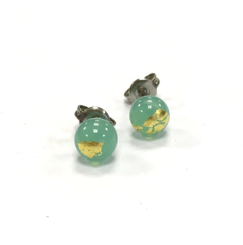 Jade And Gold Glass Stud Earrings