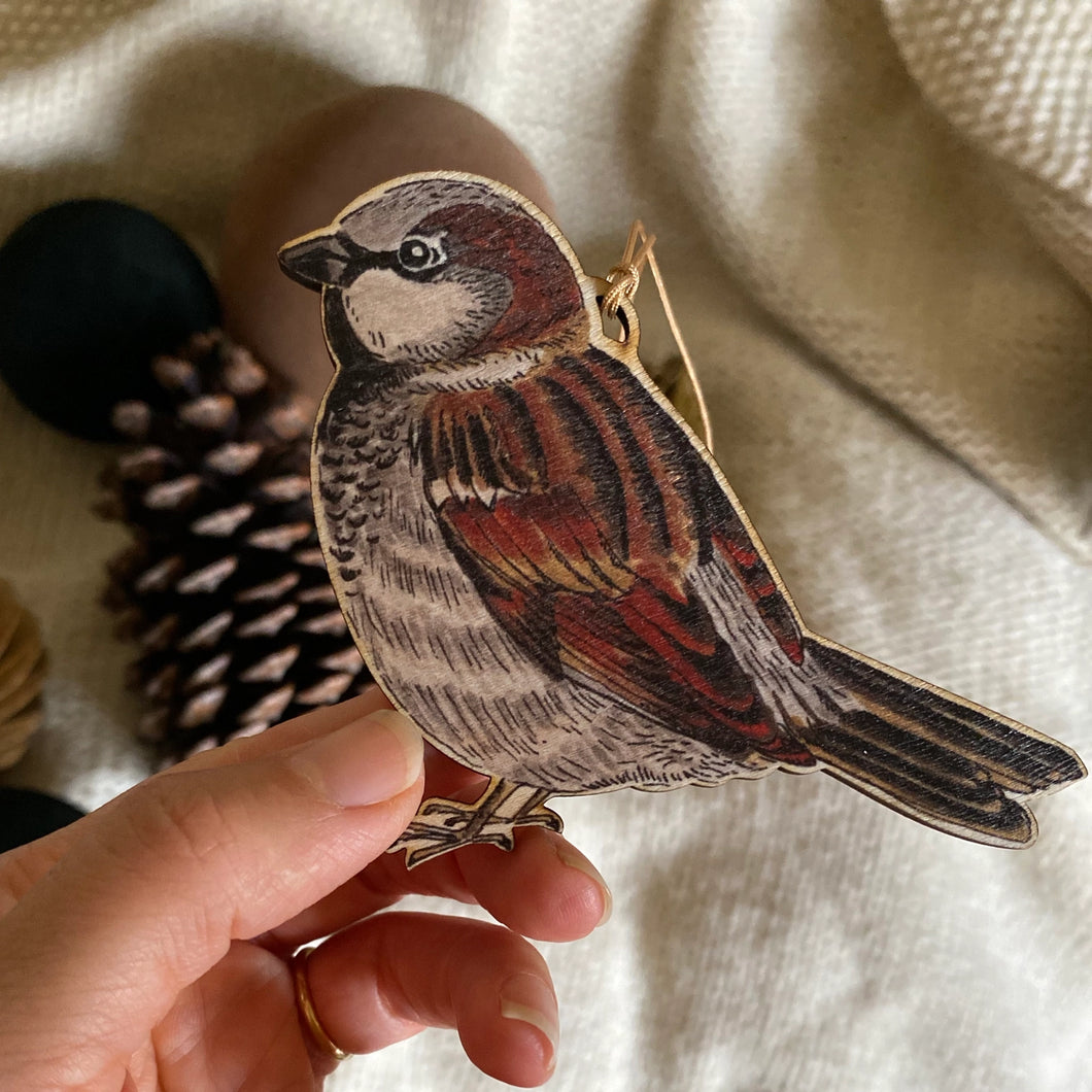 Wooden House Sparrow Decoration