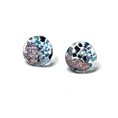 Dark And Stormy Glass And Palladium Stud Earrings