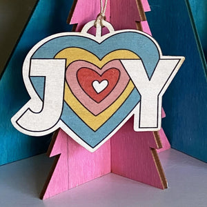 Joy Heart Wooden Decoration