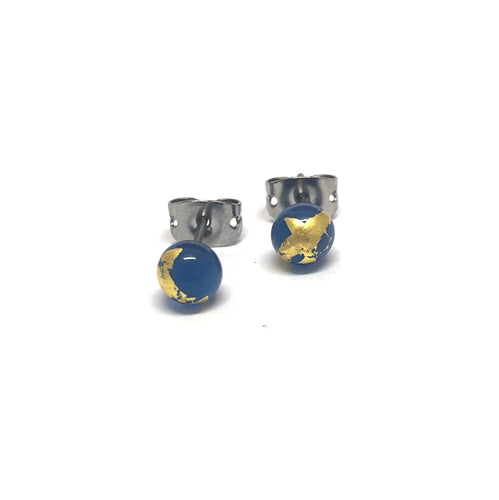 Slate Blue And Gold Glass Stud Earrings