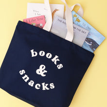 Books & Snacks Tote Bag, Blue