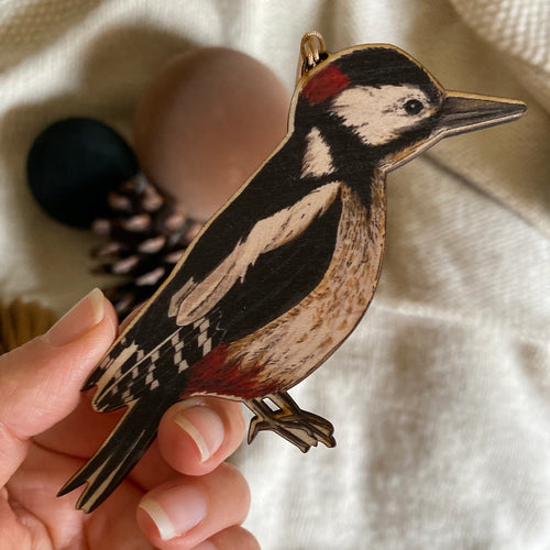 Wooden Great Spotted Woodpecker Decoration