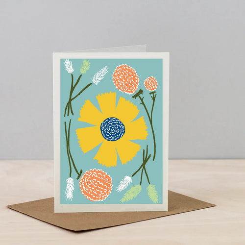 Dried Flower Greeting Card, Blue