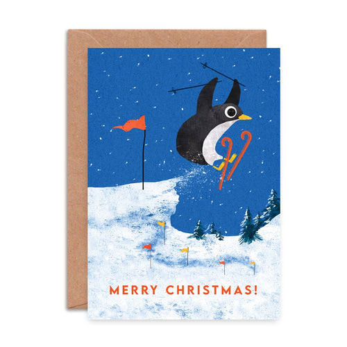 Skiing Penguin Christmas Card