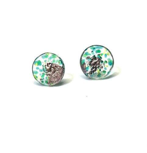 Seagrass Glass And Palladium Stud Earrings