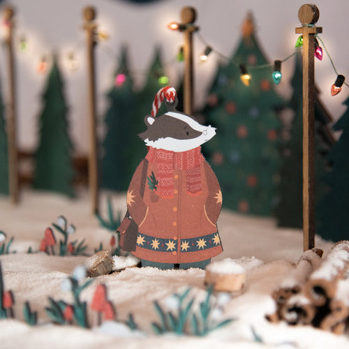 Wooden Badger Christmas Decoration