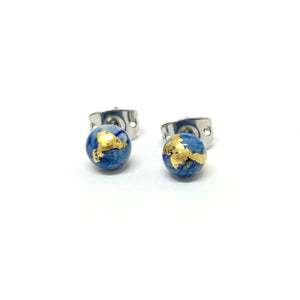 Delft Marble Glass And Gold Stud Earrings