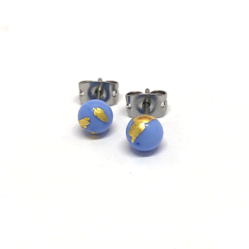 Periwinkle And Gold Glass Stud Earrings