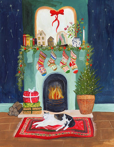 Fireplace Cat Christmas Card, Pack of 6