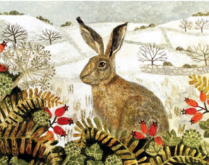 Hare And Snow Christmas Card, Pack of 6