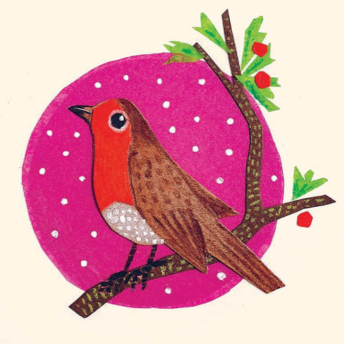 Robin Under A Pink Sky Christmas Card, Pack of 6