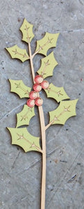 Hand Painted Wooden Holly Stem