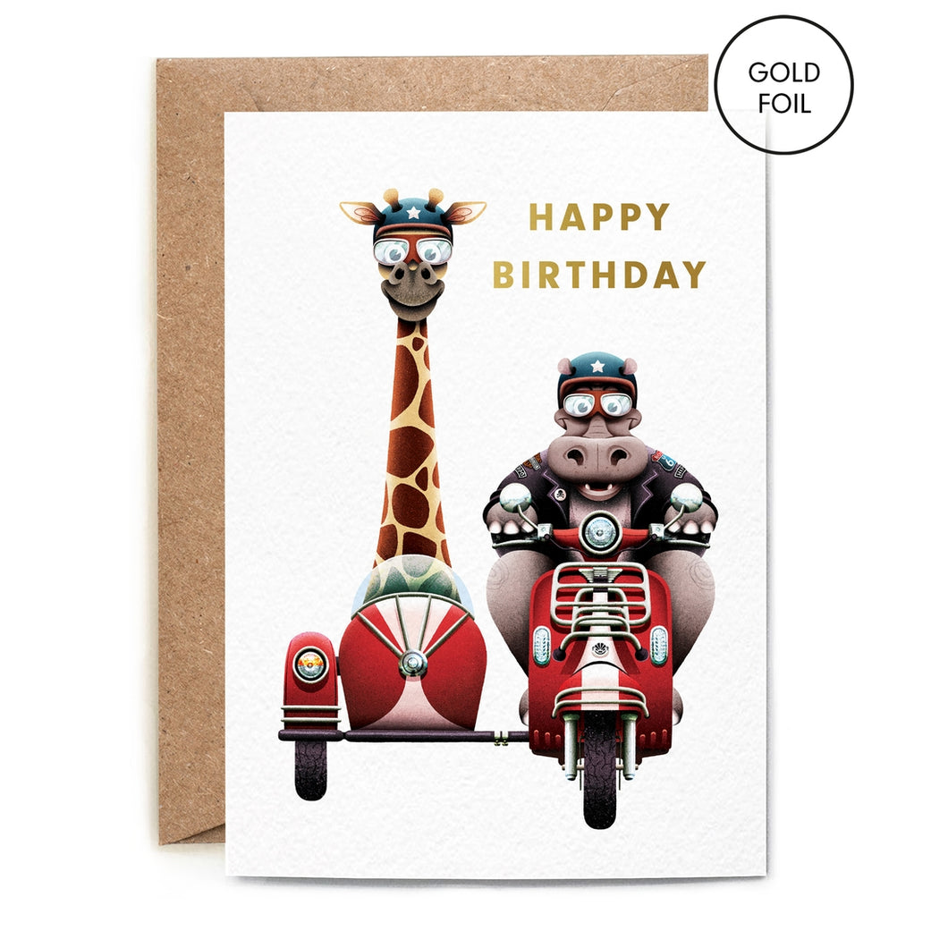 Giraffe and Hippo Birthday Card