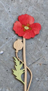 Hand Painted Wooden Poppy Flower Stem