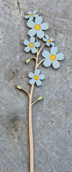 Hand Painted Wooden Forget Me Not Stem