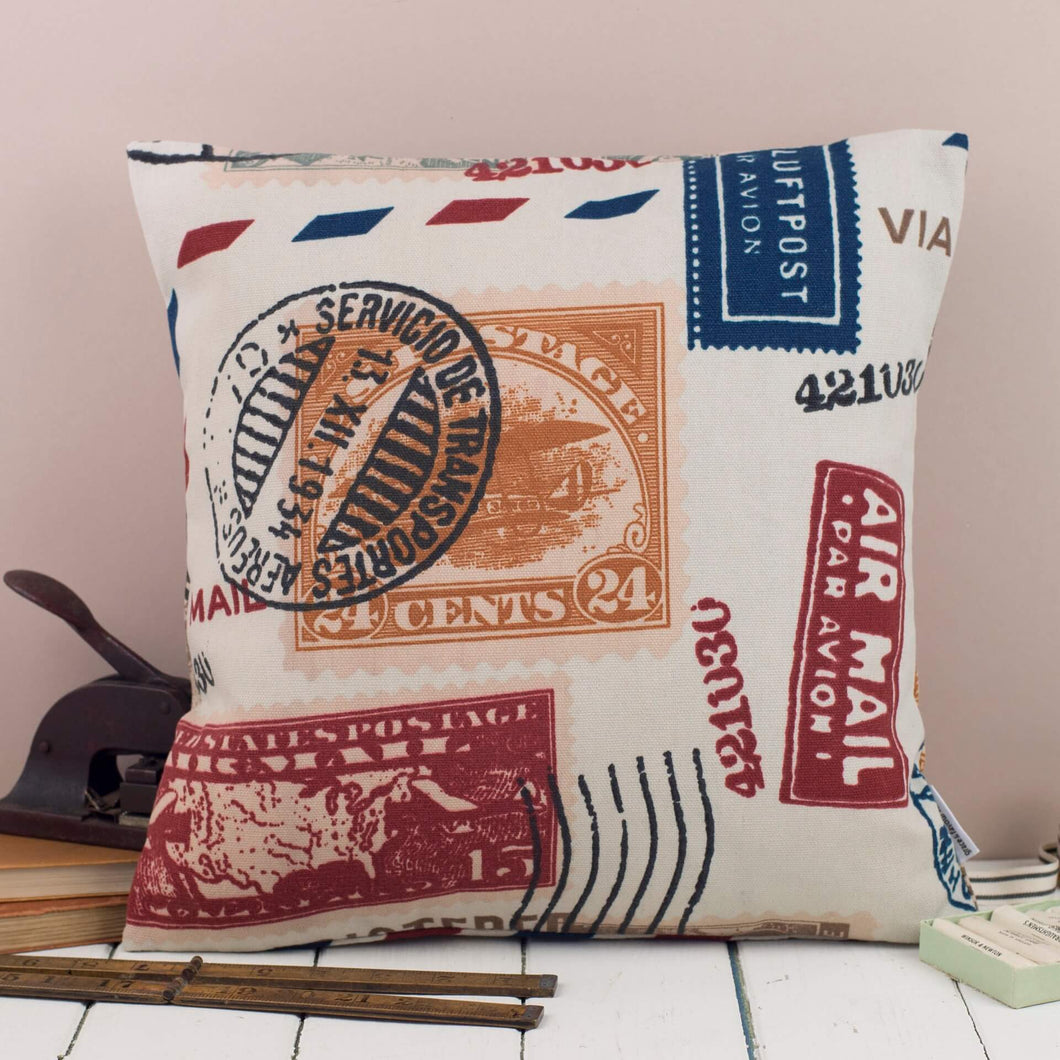 Vintage Stamps Print Airmail Cushion