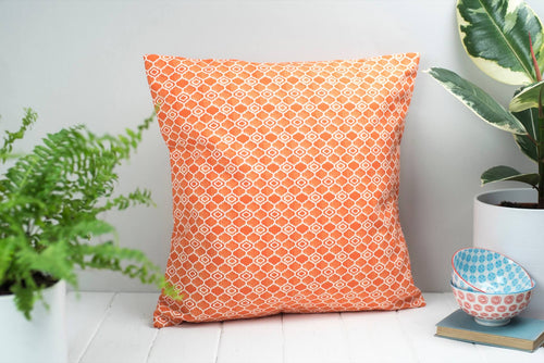 Square Orange and White Mediterranean Tile Style Alta Cushion