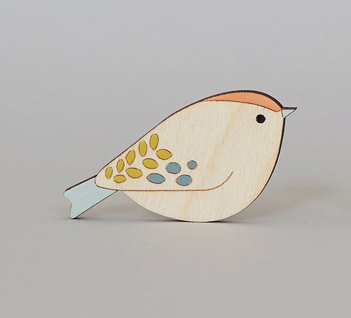 Goldcrest Hand Painted Wooden Brooch