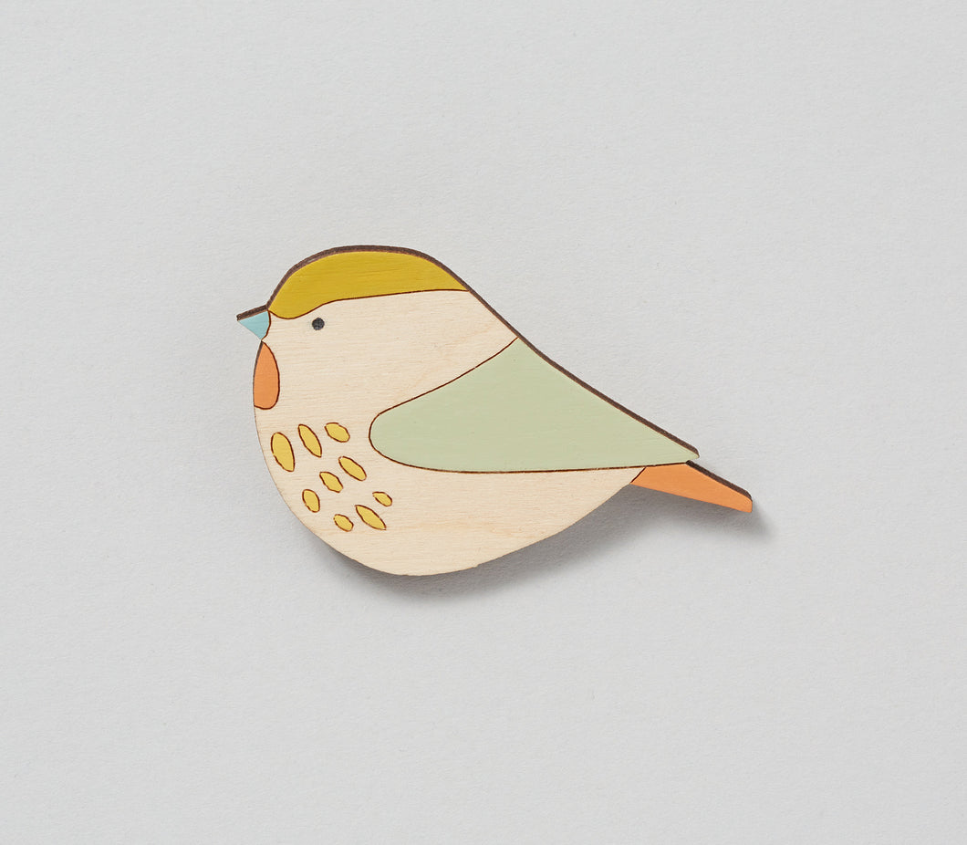 Willow Tit Hand Painted Wooden Brooch