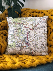 Square Vintage Map Cushion - Ashburton and Buckfastleigh, Devon