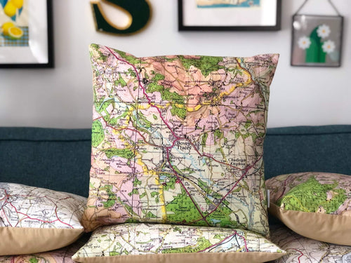 Square Vintage Map Cushion - Bovey Tracey, Devon