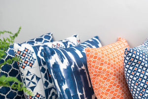 Rectangular Blue, White and Orange Mediterranean Tile Style Marisol Cushion