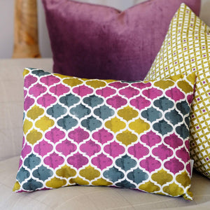 Chartreuse, Amethyst and Grey Mediterranean Tile Style Catalina Cushion