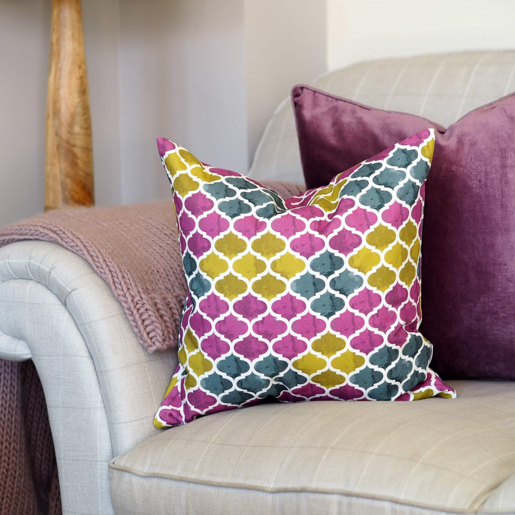 Chartreuse, Amethyst and Grey Mediterranean Tile Style Catalina Cushion