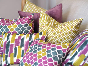 Chartreuse, Amethyst and Grey Watercolour Brushstrokes Style Lucia Cushion