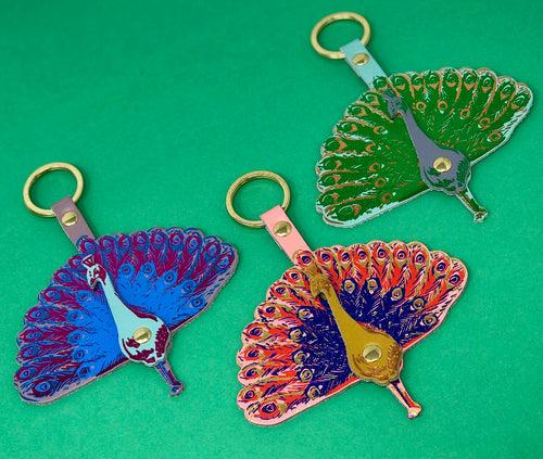 Leather Peacock Key Fob