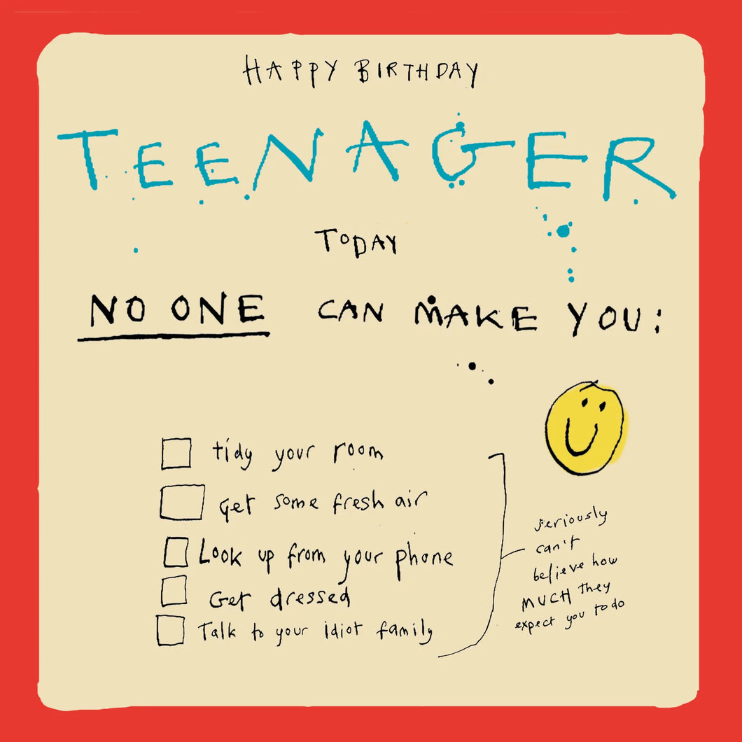 Teenage Birthday Checklist Card