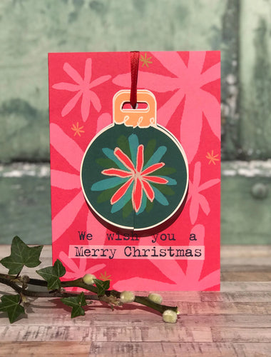 Christmas Pop Up Bauble Red Retro Flower Card