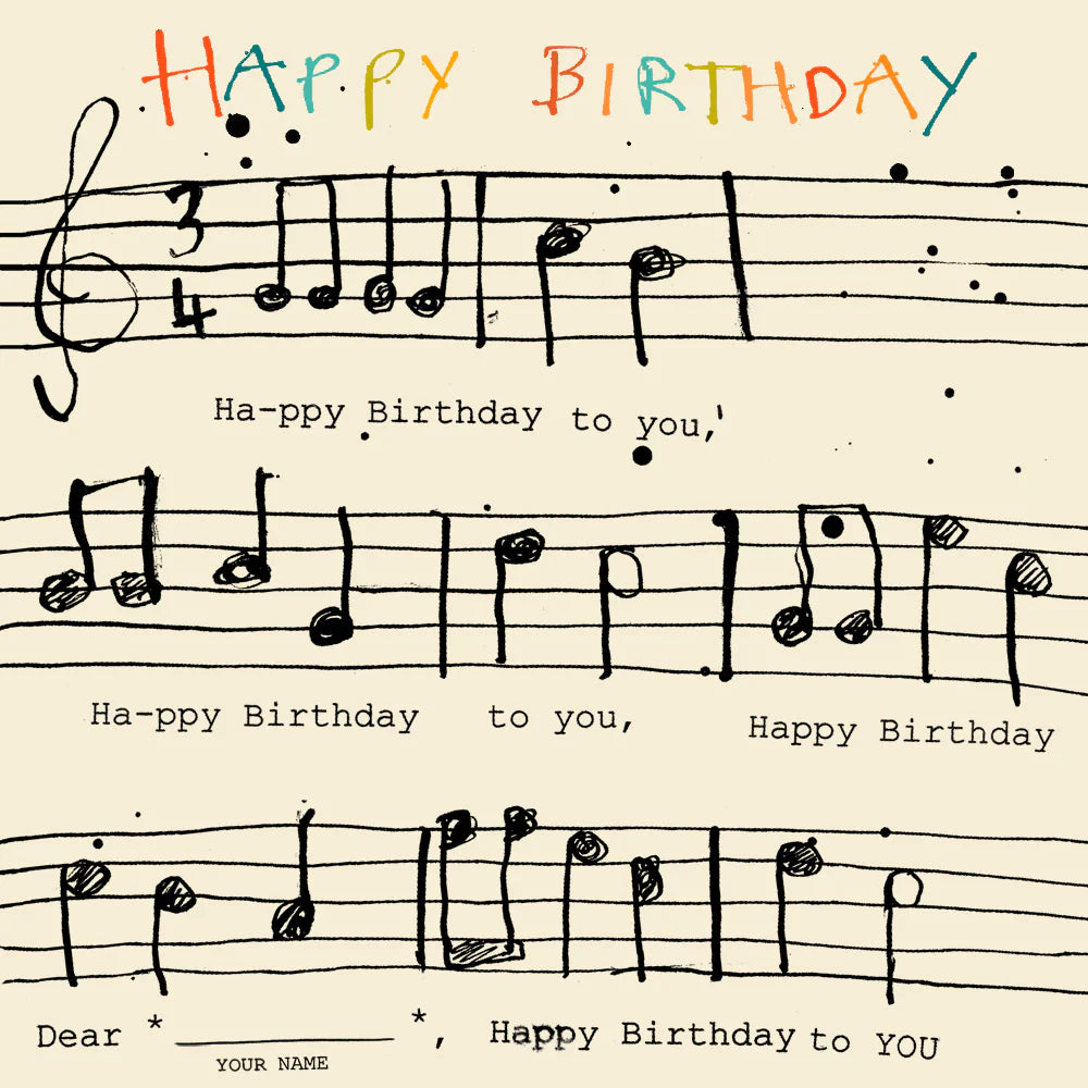 Happy Birthday Music Score Card