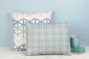 Square Geometric Grey, Blue and Pink Kenza Print Cushion