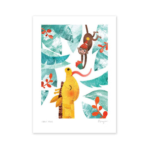 Giraffe and Monkey A4 Print