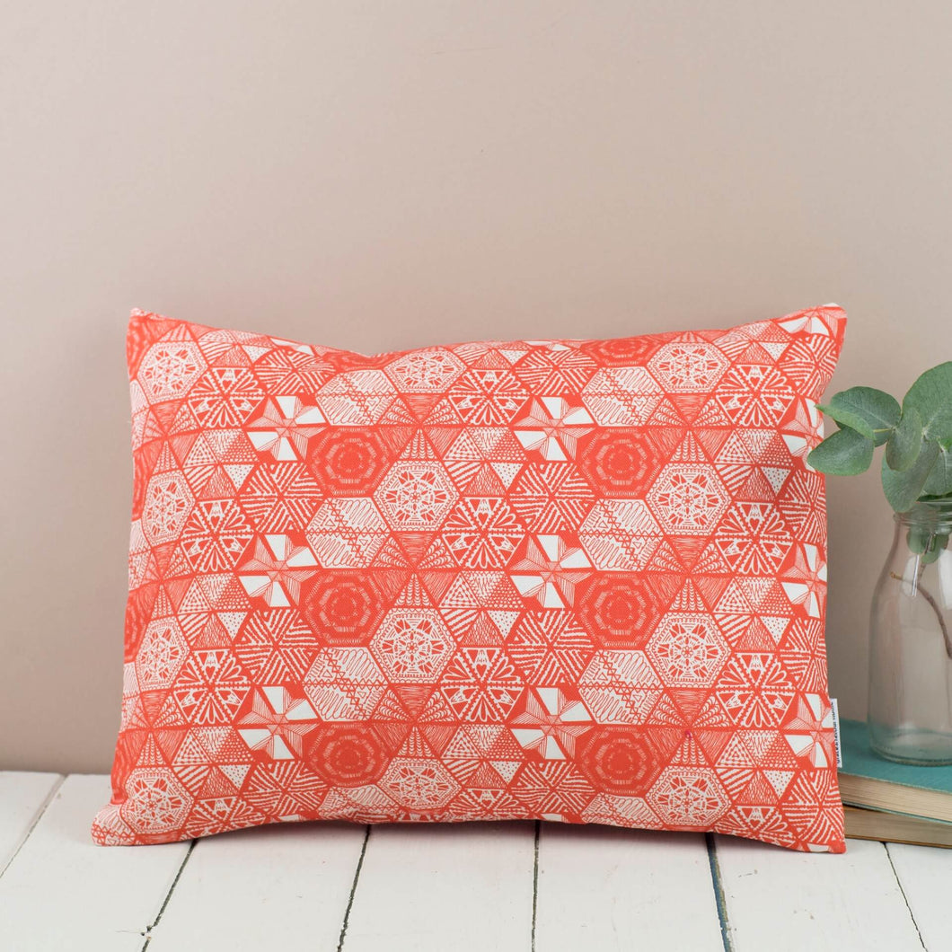 Rectangular Quirky Vintage Hexie Doodle Coral Cushion