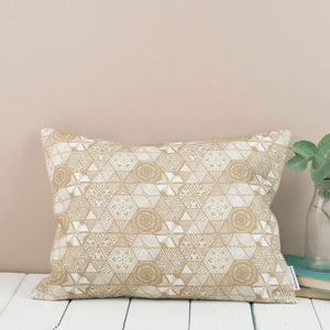 Rectangular Quirky Vintage Hexie Doodle Taupe Cushion
