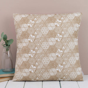 Quirky Vintage Hexie Doodle Taupe Cushion