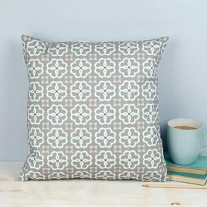 Square Moroccan-inspired Grey, Blue and Pink Ines Print Cushion