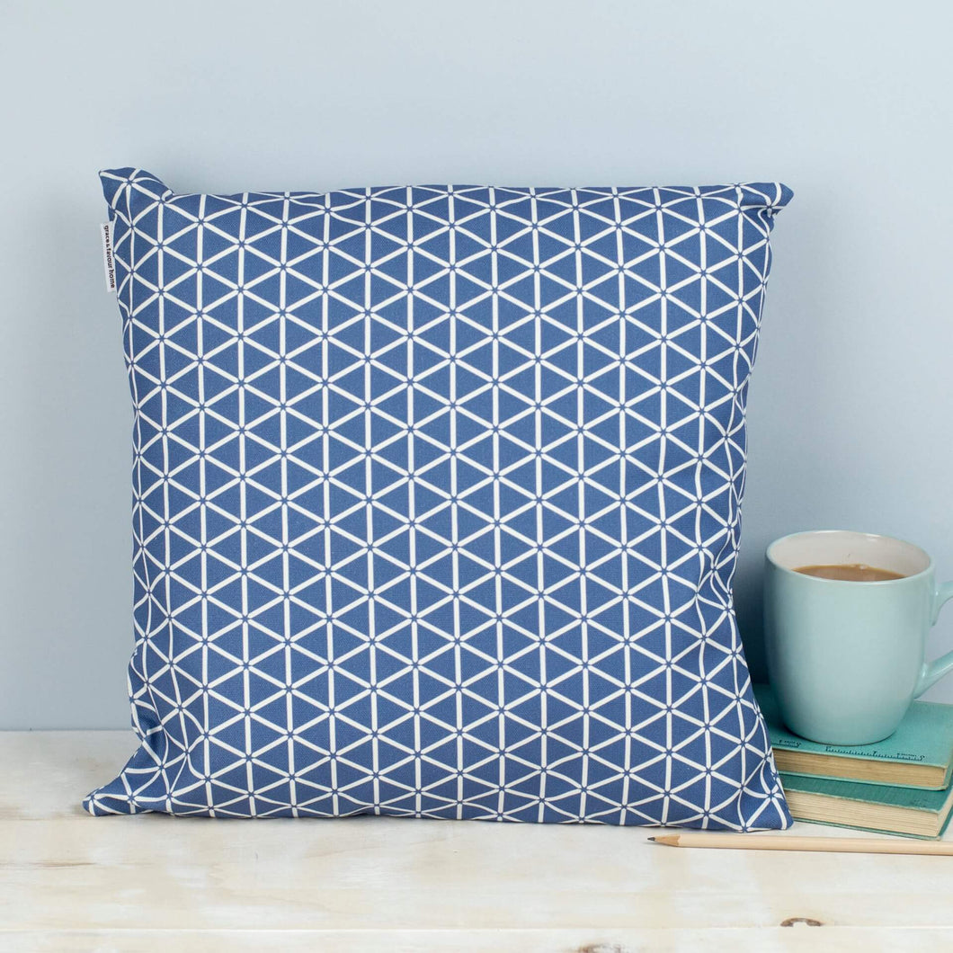 Square Geometric Blue and White Karin Print Cushion