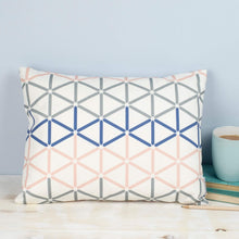 Rectangular Geometric Grey, Blue and Pink Kenza Print Cushion