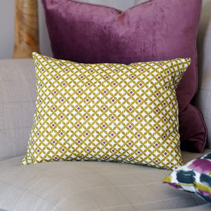 Chartreuse Green and Amethyst Purple Mediterranean Tile Style Paola Cushion