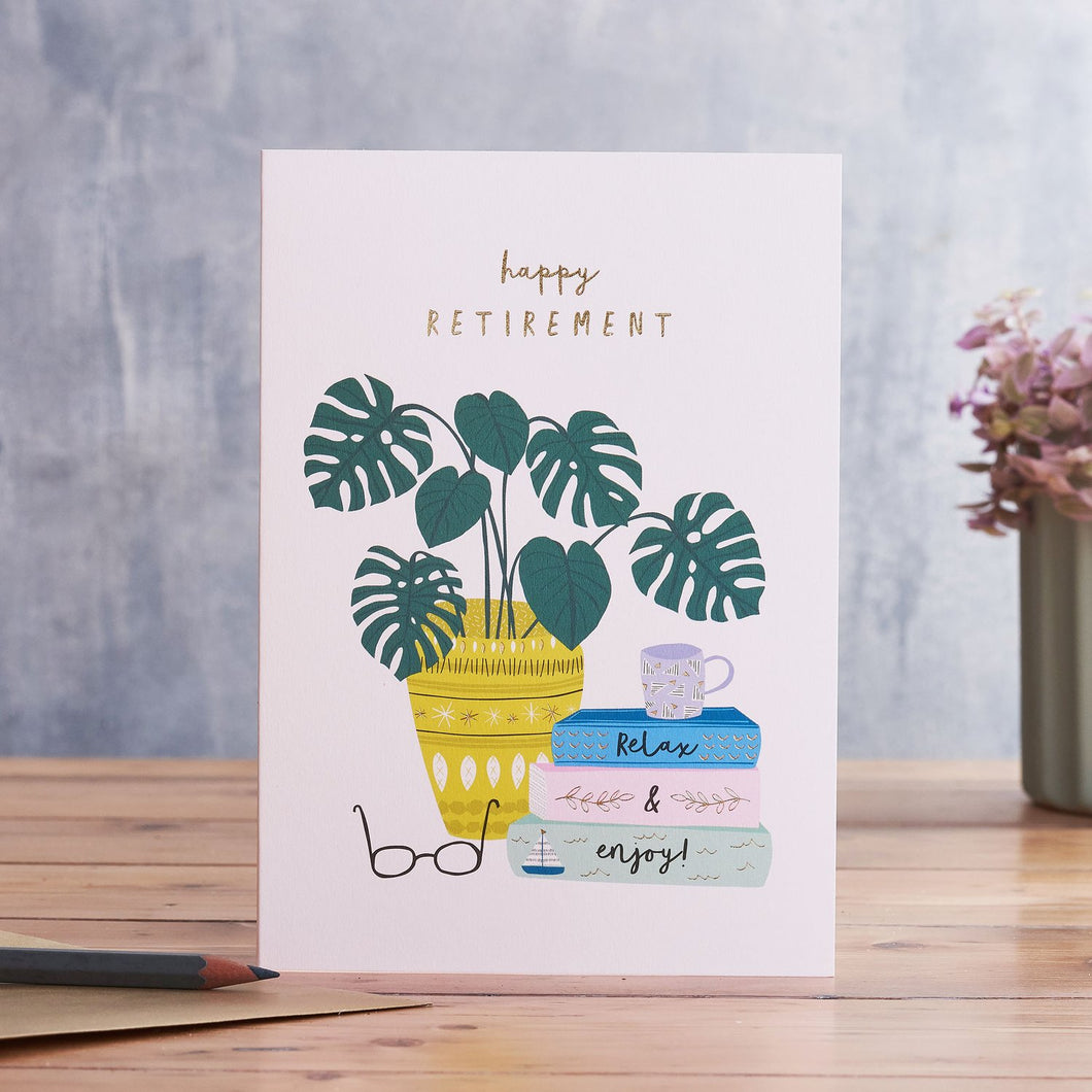 Books and Plant Happy Retirement Card