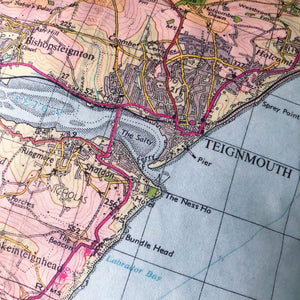 Square Vintage Map Cushion - Teignmouth, Devon