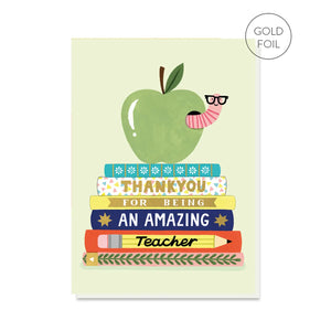 Amazing Teacher Bookworm Card