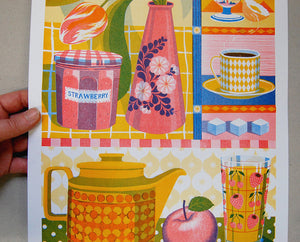 Teapot and Tulip A3 Risograph Print