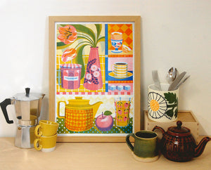 Teapot and Tulip A3 Risograph Print
