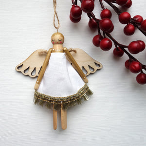 Wooden Peg Angel – Handmade Hanging Decoration