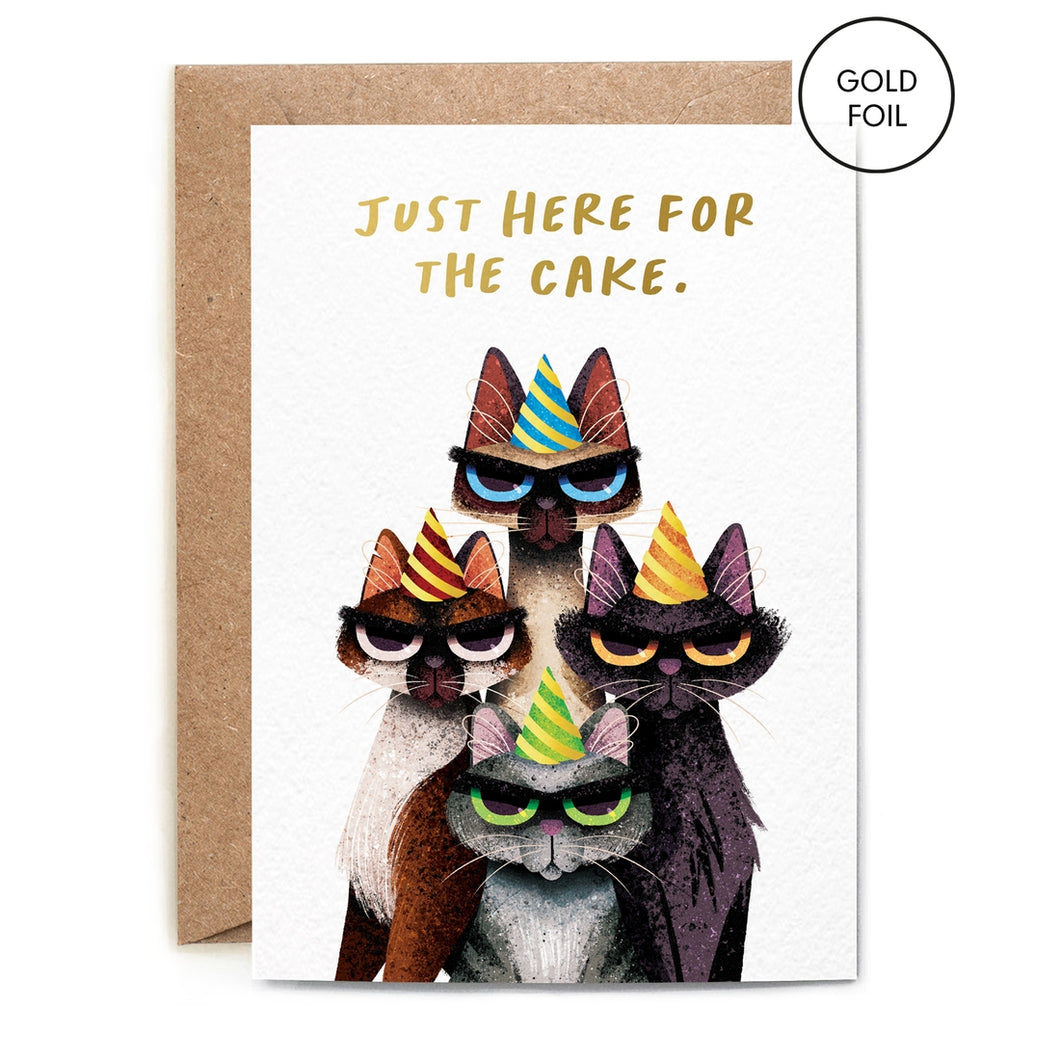 Just Here For The Cake Cats Card